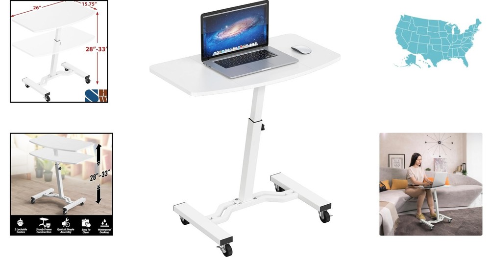 Versatile Mobile Rolling Cart - Height Adjustable White Dining or Office Use