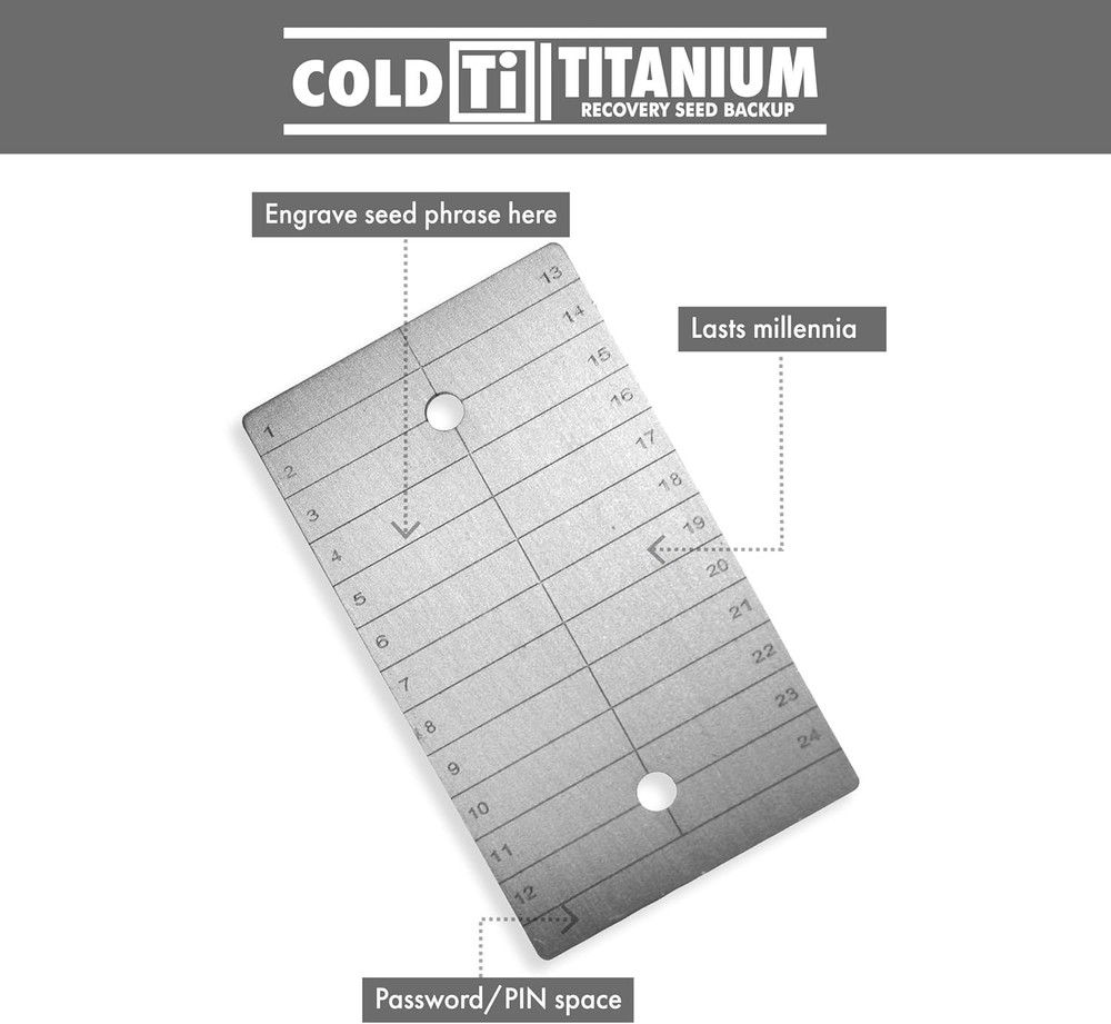 Durable Titanium Plate for Safe Cryptocurrency Seed Phrase Protection - 1 Count