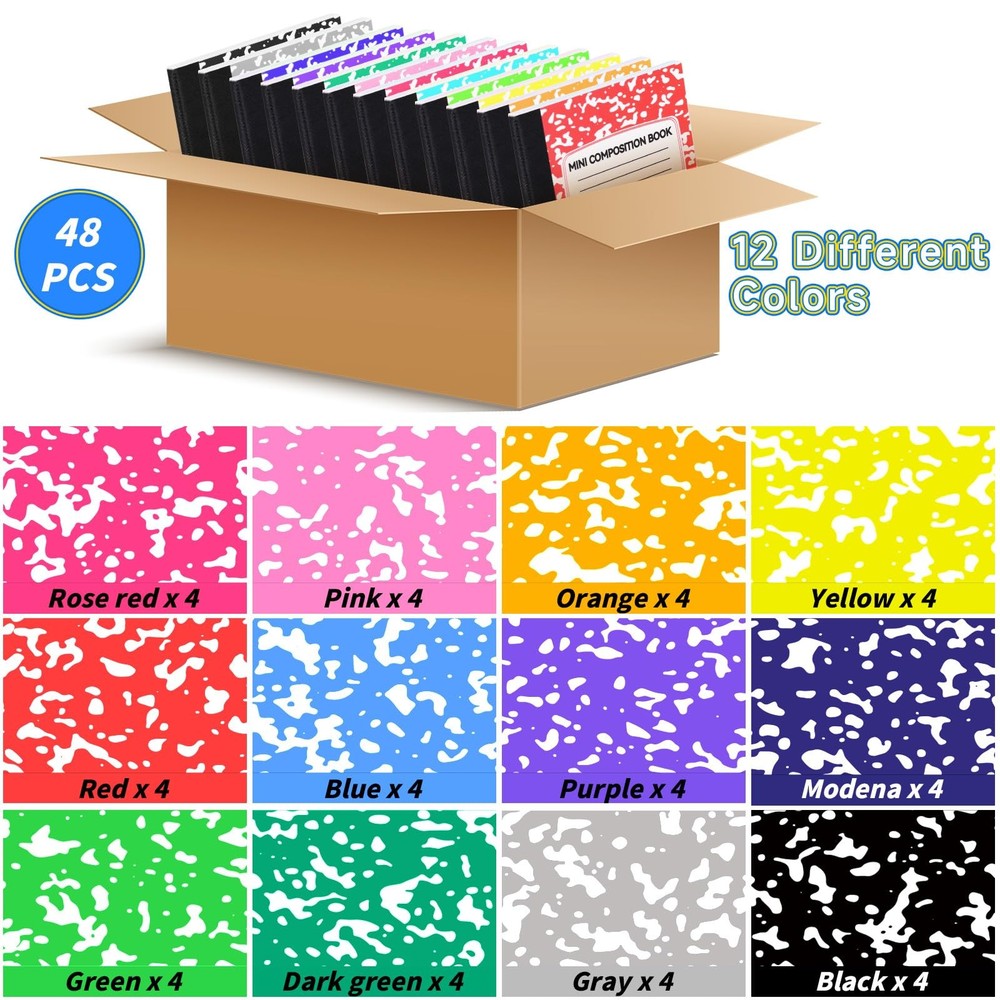 UZLU 48 Pack Mini Composition Notebooks Bulk College Ruled Half Composition N...
