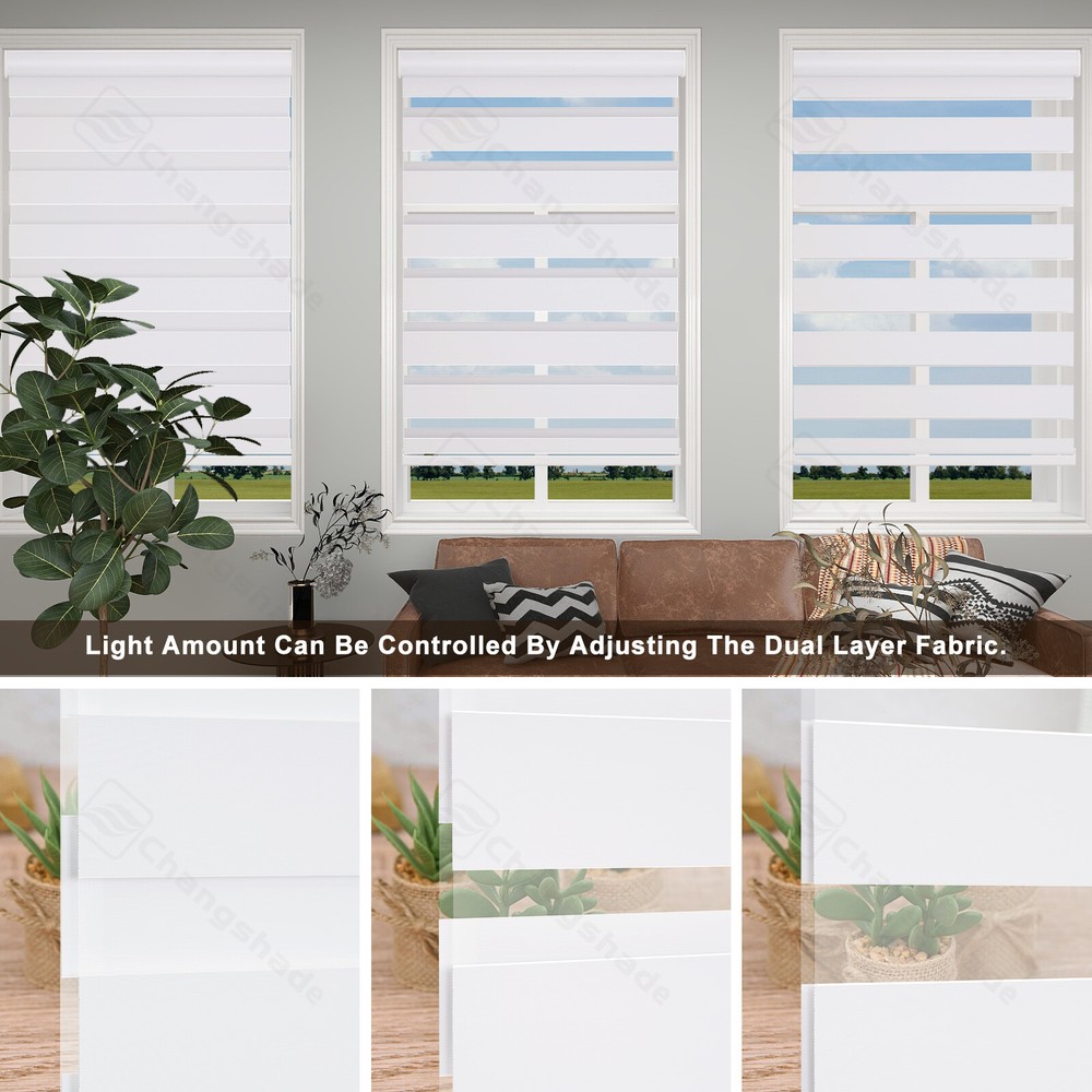 Custom CUT Cordless Dual Layer Zebra Roller Shades Blackout(85%) Roller Blinds
