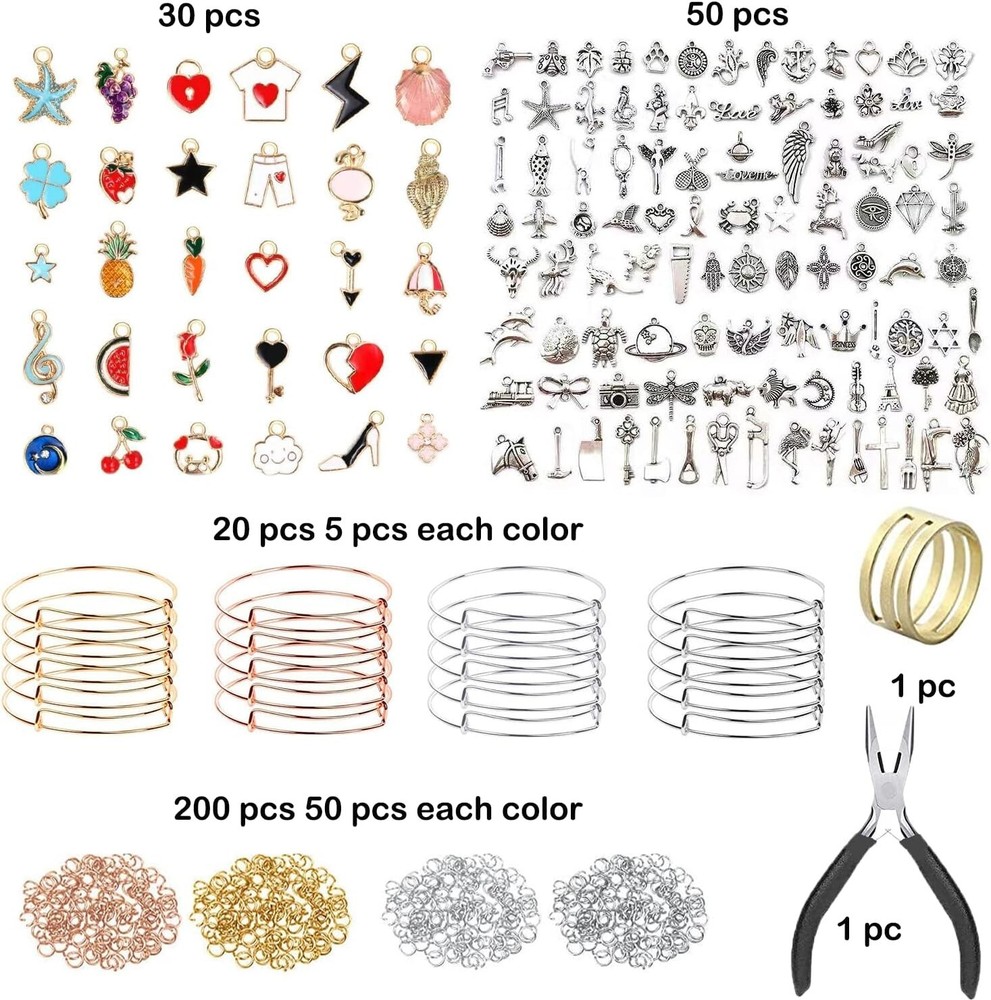 Bangle Bracelets Making Kit 317 Pcs Charm Bracelet Making Kit with Expandable Ba