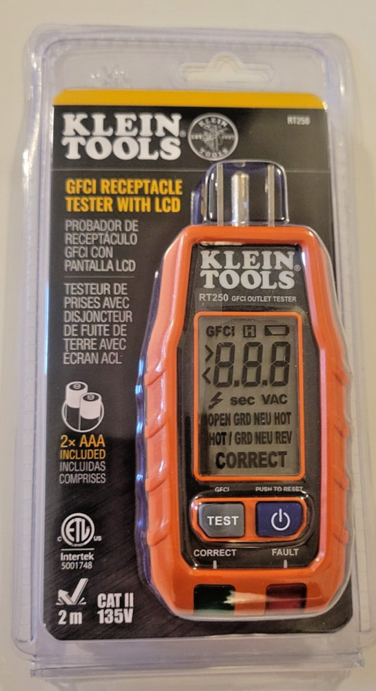 Klein Tools RT250 GFCI  Receptacle Tester with LCD Display