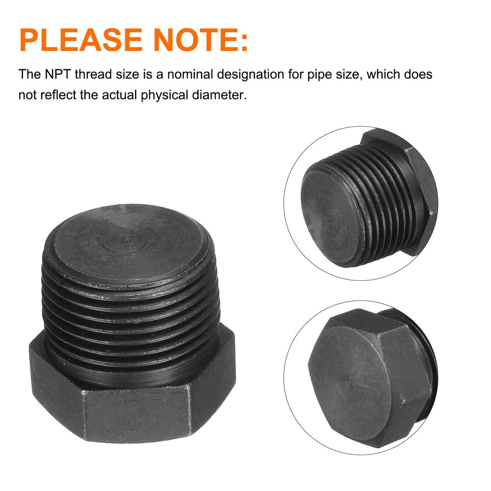 3/4 PT Male Outer Head Hex Thread Socket Pipe Plug Fitting, 5Pcs, Black