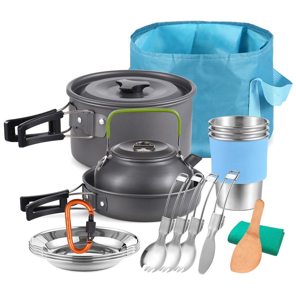 TOMSHOO 20pcs Camping Cookware Mess Kit Non-Stick Easy-Clean Pot Pan Set