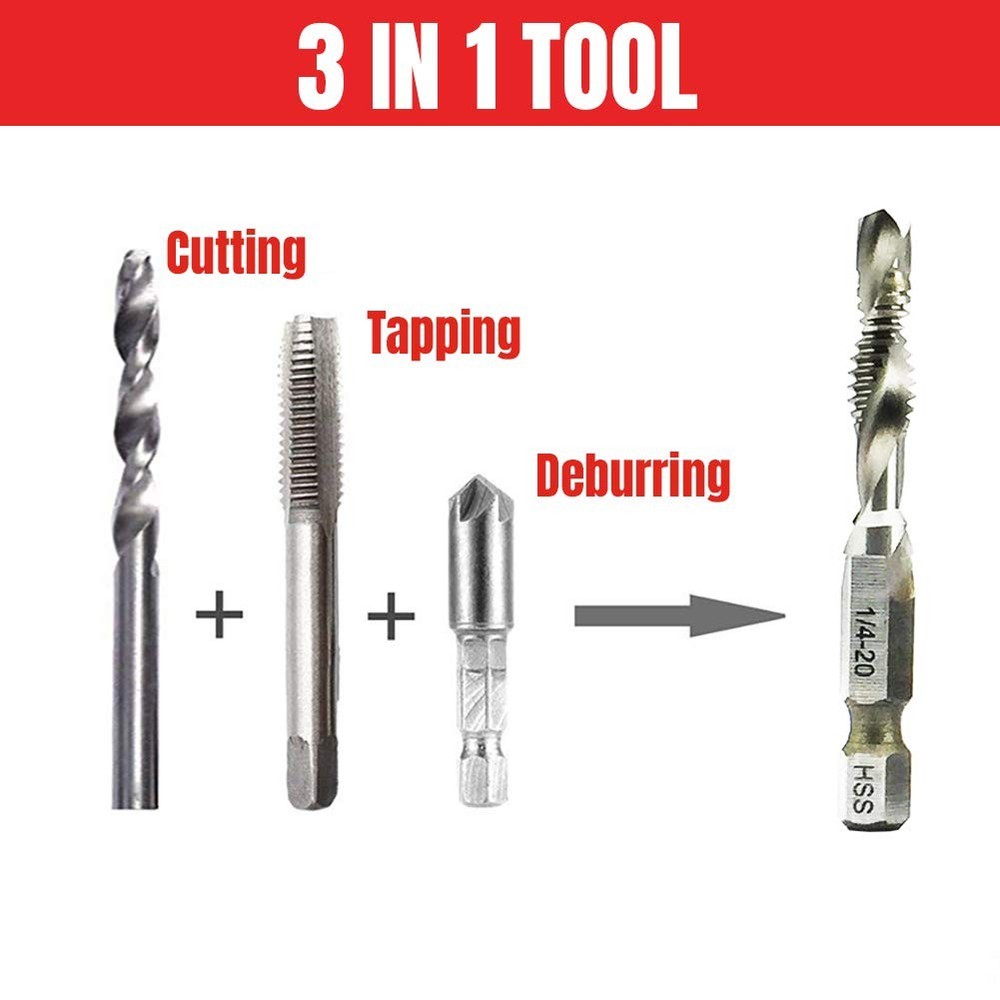 NORTOOLS Drill Tap HSS Combination and Set with 1/4 Inch Quick...