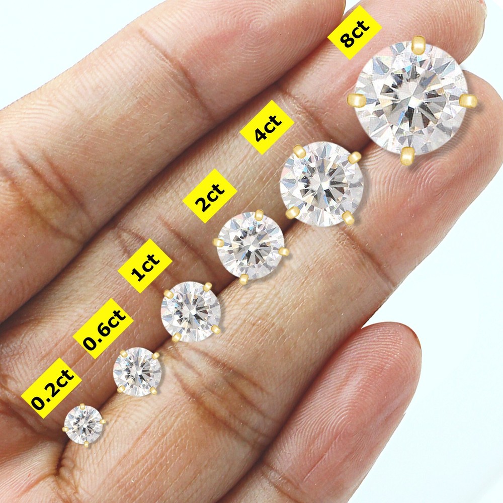 Solid 14k Yellow Gold Real Moissanite Stud Earrings Pass Tester 0.2-8ct