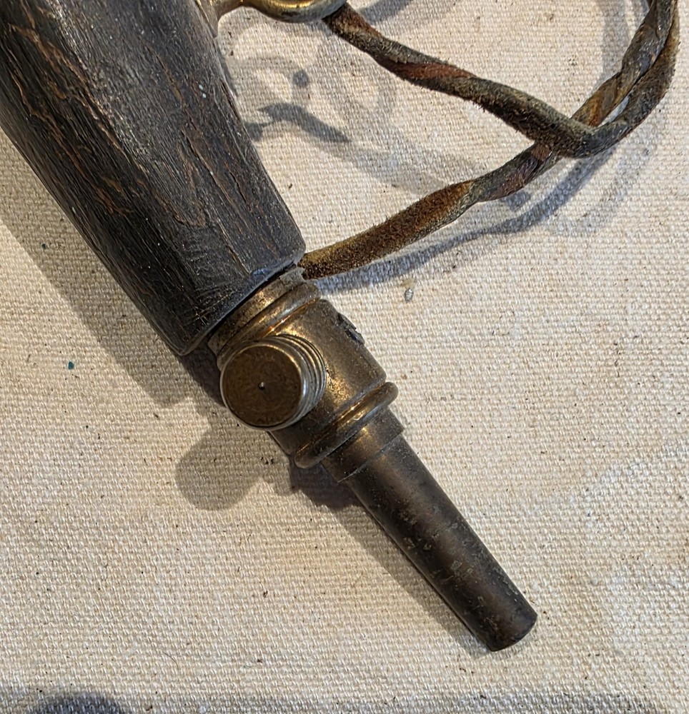 Vintage Black Powder Horn Flask 14" Primitive Muzzleloader Style Leather Strap