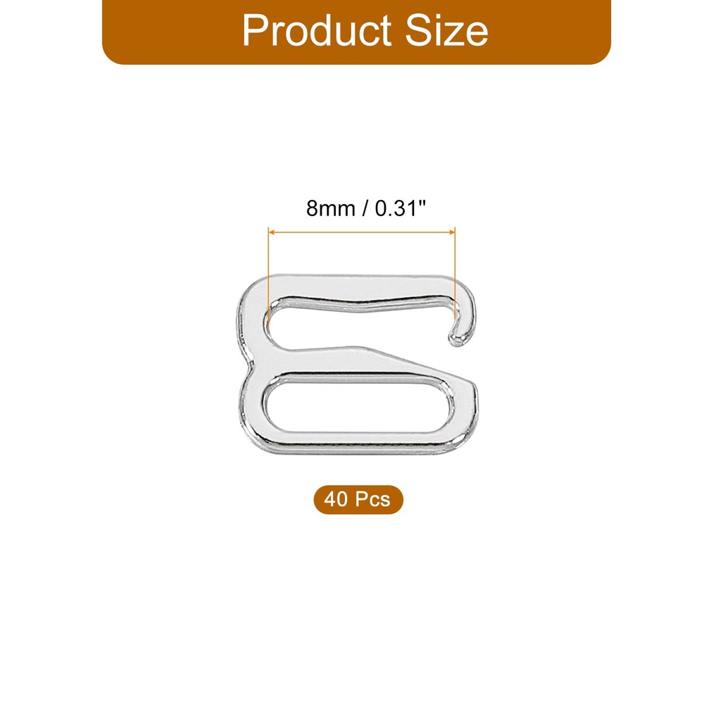 40 Pcs 8mm 9 Shape Bra Strap Hooks, Adjustment Slide Bra Strap Clips, Silver