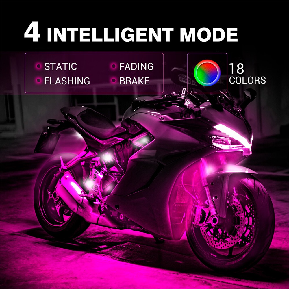 10pcs Multi-Color RGB Underglow LED Light Kit w/Remote Controller For Motorcycle