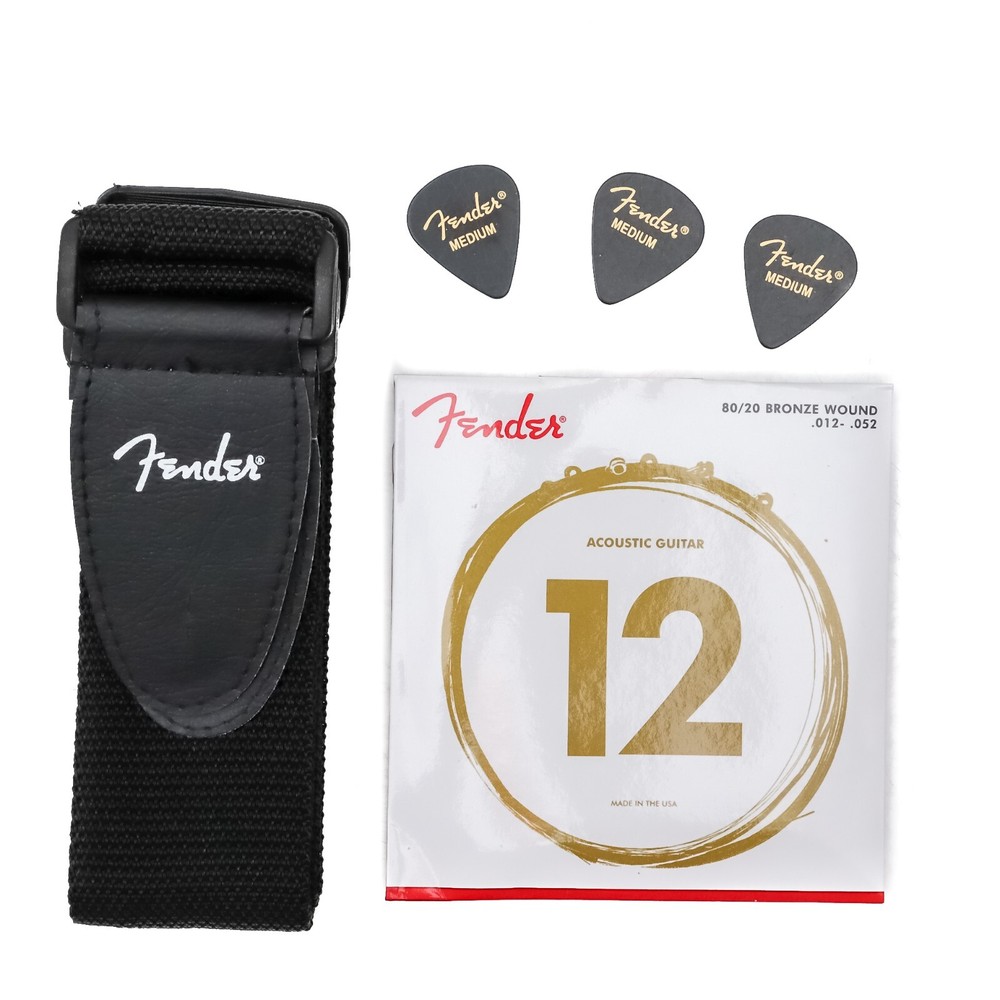Fender Guitar Strap 3 Medium Picks & 80/20 Bronze-Wound Acoustic String Combo