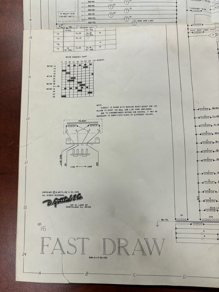ORIGINAL-GOTTLIEB-FAST DRAW-SCHEMATICS-COIN CHUTE CIRCUITS SUPPLEMENT