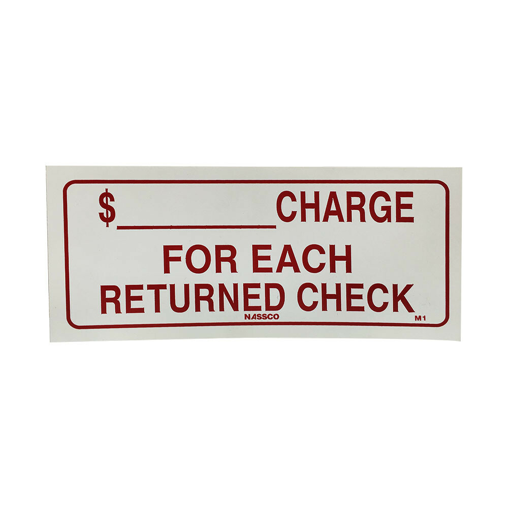 2 Pc Store Sign 9'' x 4'' Waterproof Plastic Charge For Each Returned Check