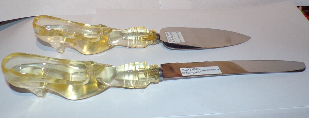 Disney Cinderella Glass Slipper Lucite Handle Cake Knife & Server Wedding Birthd