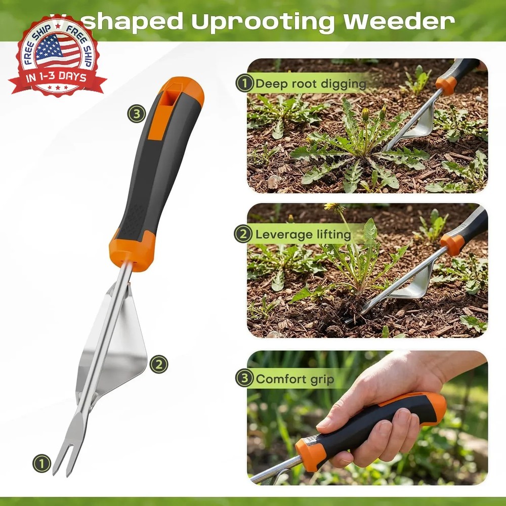 fishark Weed Puller Tool Set, 3 Pack Manual Weed Puller with Ergonomic Handle, S