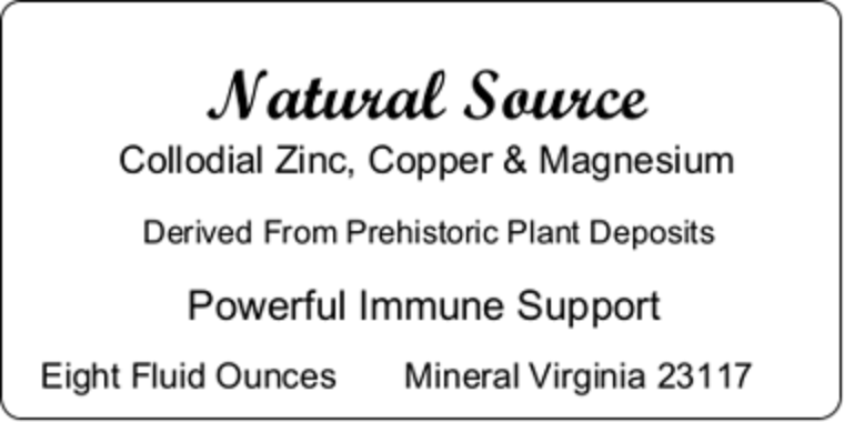 Natural Source Colloidal Zinc, Copper & Magnesium - Eight Oz Bottle