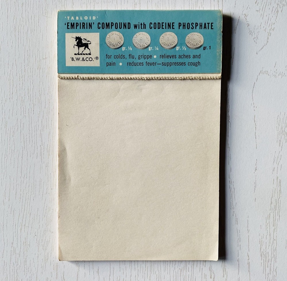 Vintage Tabloid Empirin CODEINE Pharmaceutical Drug Rep Doctor Note Script Pad