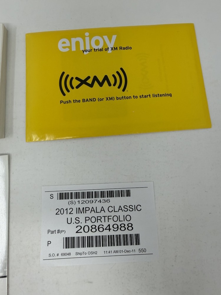2012 Chevrolet Impala Owners Manual OEM Set