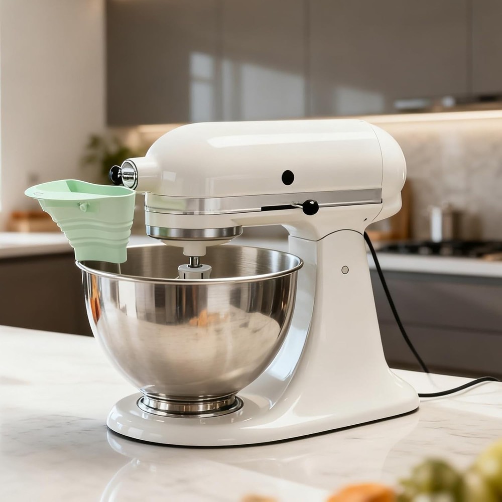 Flour Funnel for Kitchen aid Mixer,Multi-Task Silicone Attachment Flexible Non-S