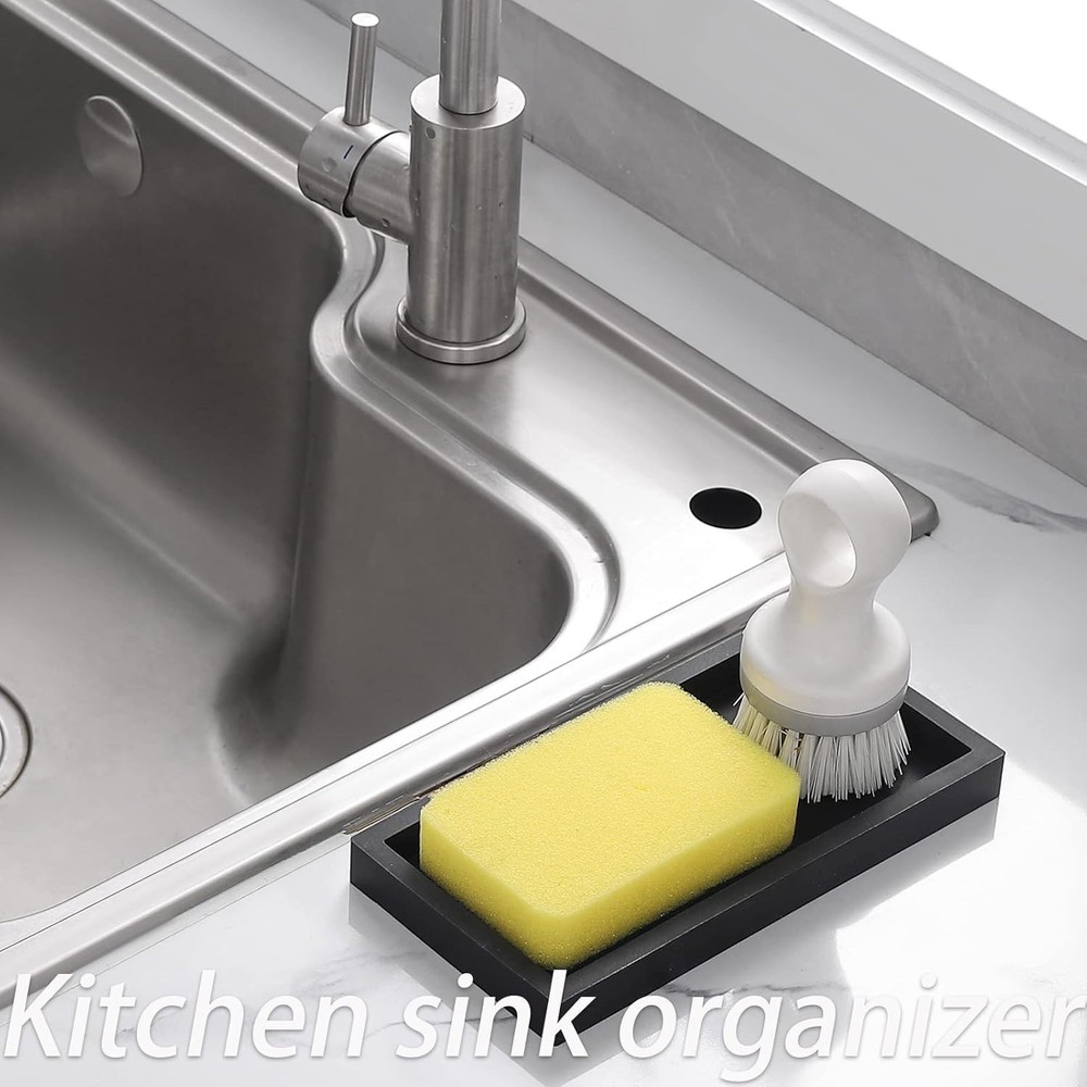 Small Silicone Bathroom Vanity Tray Rectangle Soap and Sponge Holder Kitchen Sin