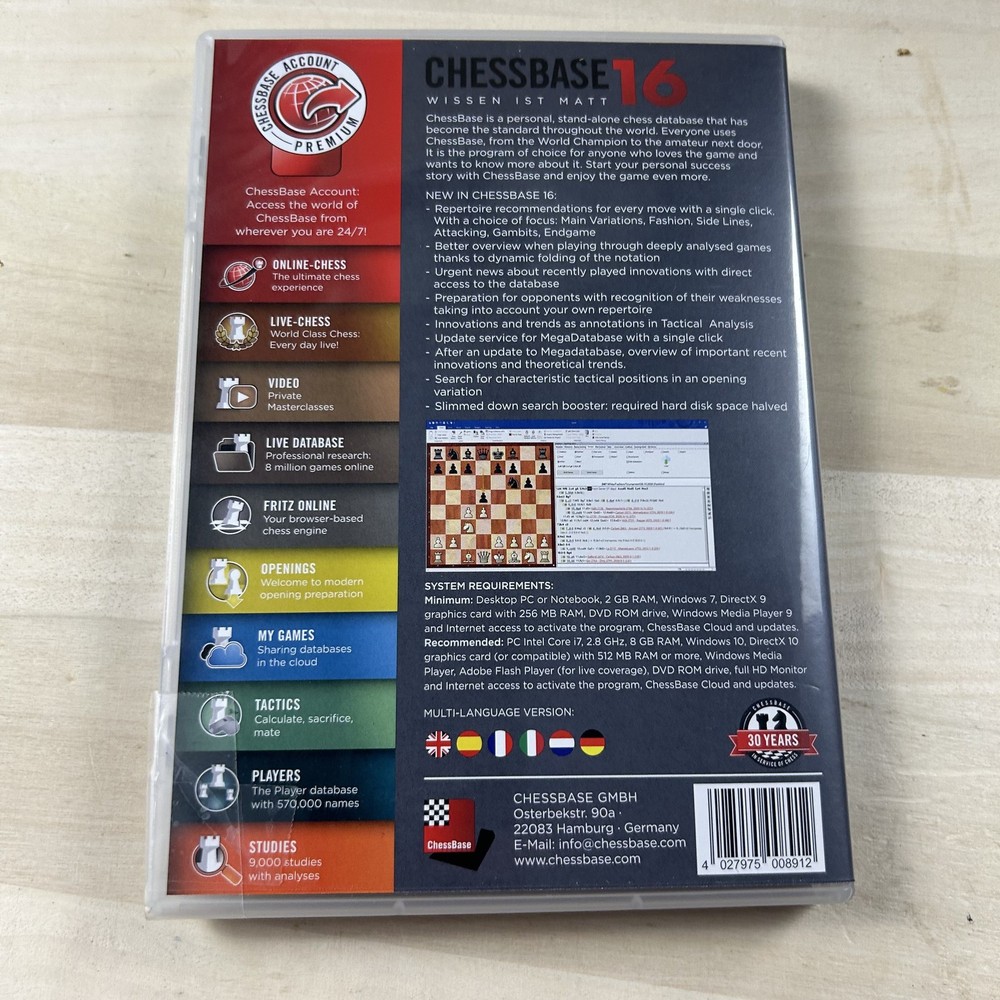 ChessBase 16 PC Chess Software DVD Windows 7 10 Hobbies Leisure Strategy