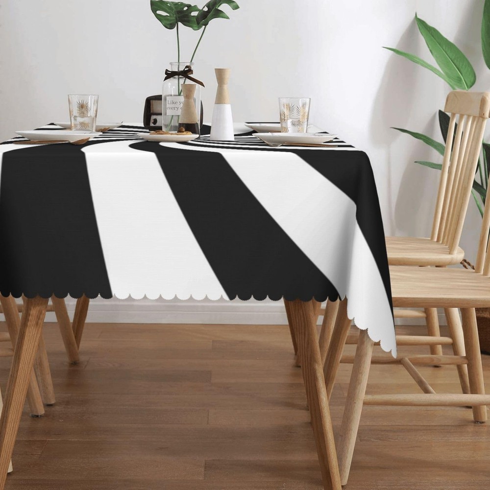 Black White Rectangle Tablecloth Funny Swirl Stripes Table Cloth Modern Recta...
