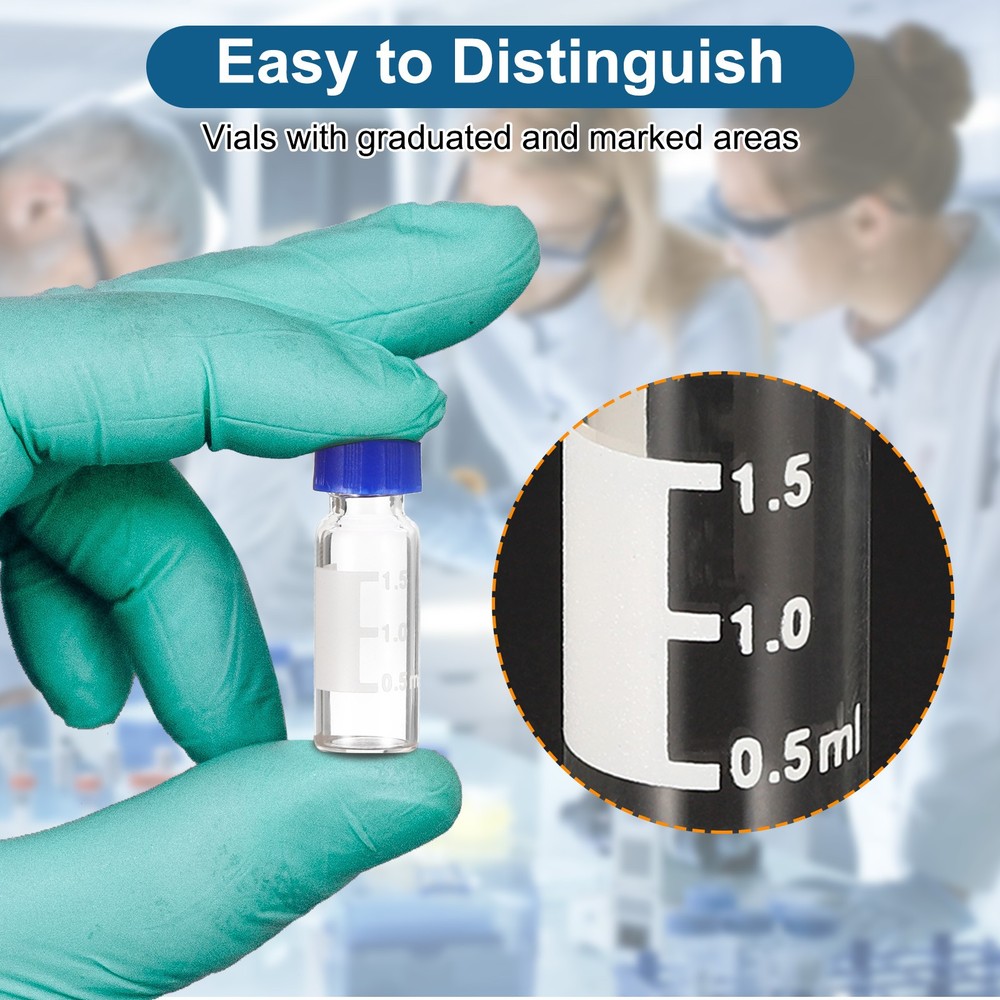 1000 Pack 2ml Autosampler Vial Lab Clear Vials Sample Vial Pre-Slit Septa
