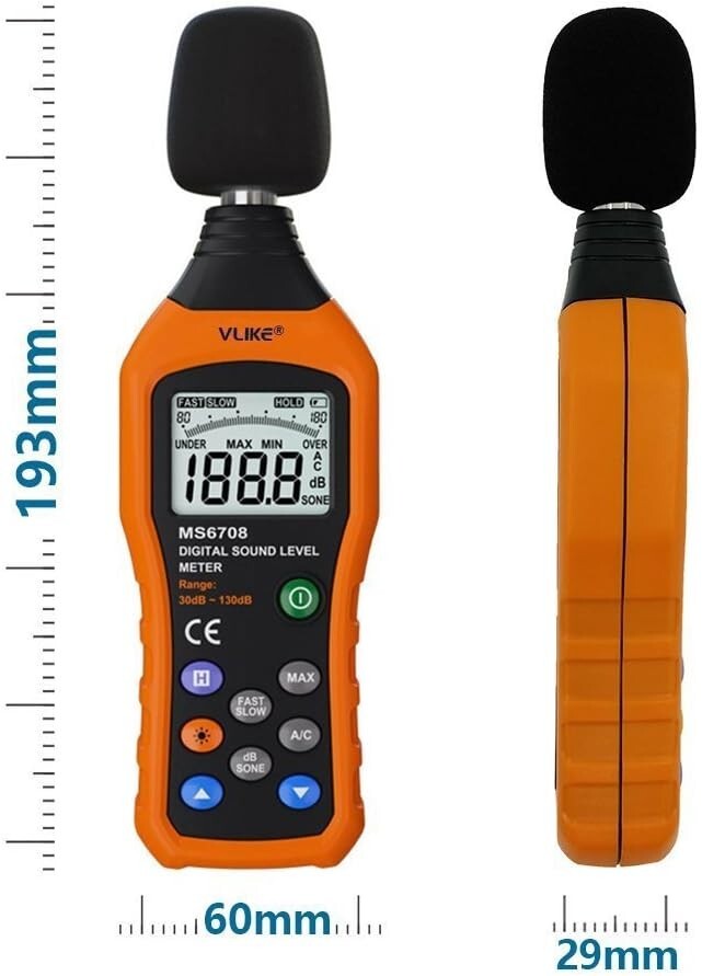 Mini Handheld Decibel Meter - A/C Mode, Anti-Drop Design, Power Saving Features