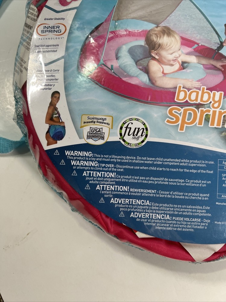 SwimWays Baby Spring Float Sun Canopy, Inflatable Pool Float for Babies - Pink
