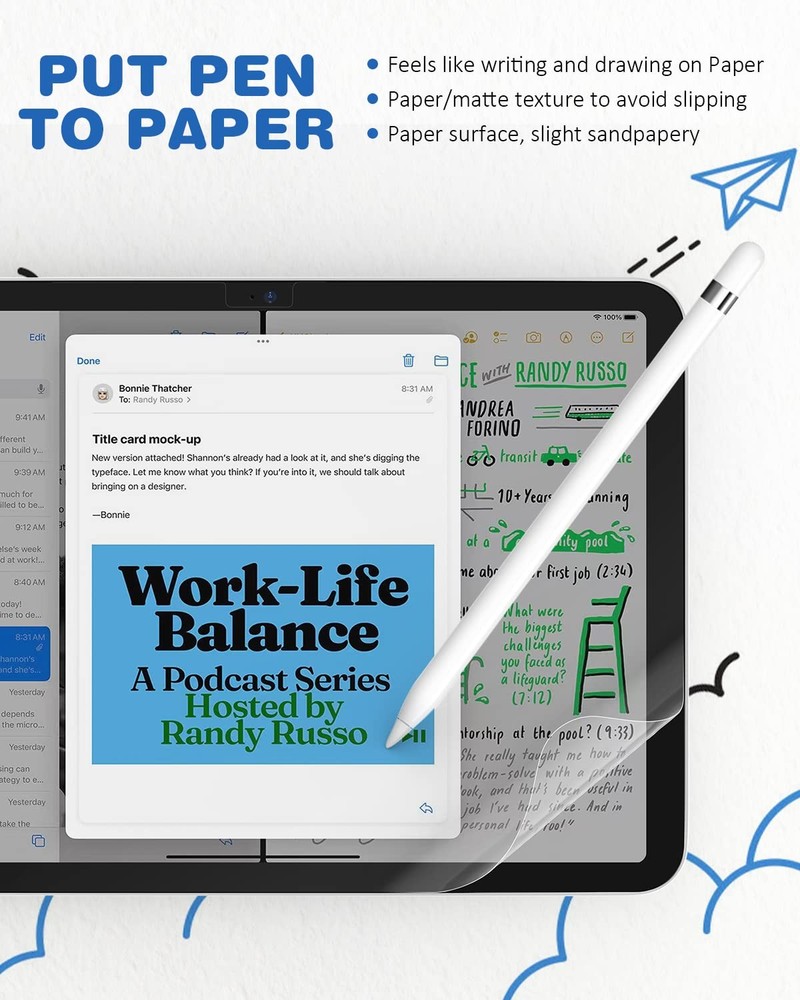 2 Pack Paper Screen Protector for 11th (A16)/10th Generation, Transparent