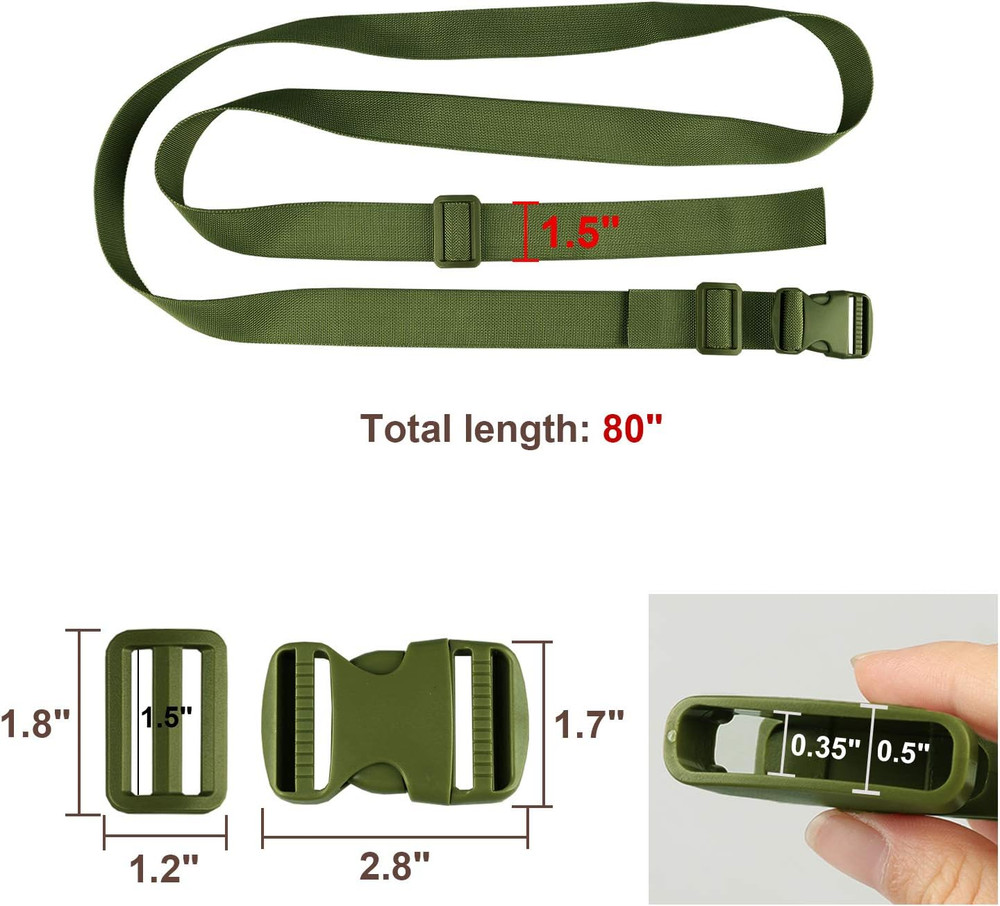 65" 1.5" Utility Straps with Buckle Adjustable, 4-Pack (Army Green (4-PCS))