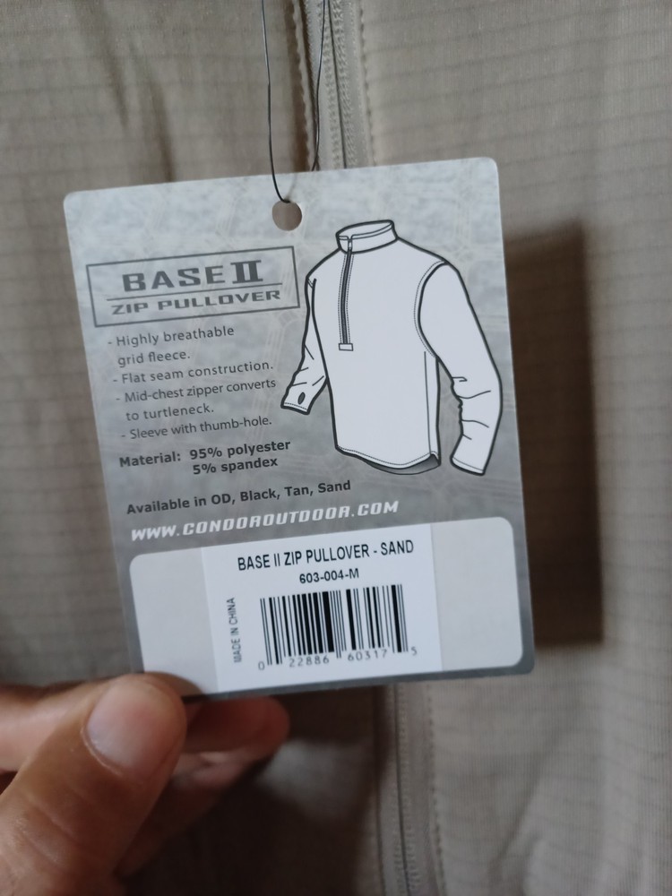 Condor Long Sleeve Base II Zip Pullover - Sand - Model 603 - New!