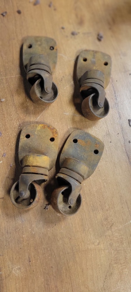 4 Antique Cast Iron Wheels, small Casters Set