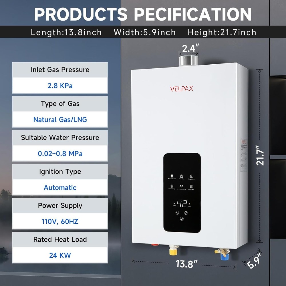 Natural Gas Tankless Water Heater, 4.21GPM 16L Indoor,Instant Hot Natural Gas...