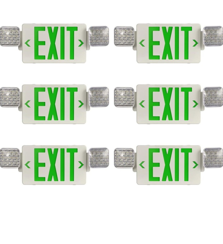Green LED Exit Sign Emergency Light Adjustable Lamps Exit Combo UL listed 6 Pack