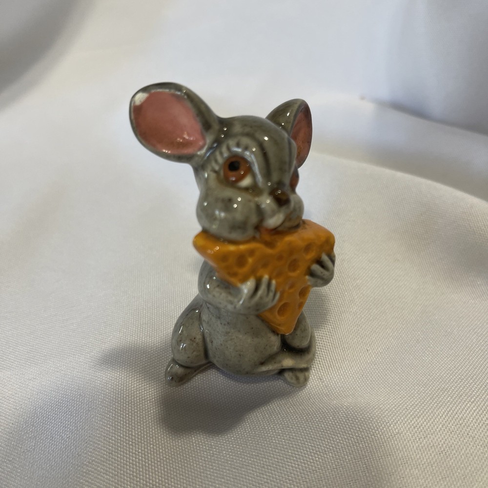 Vintage Mouse Ceramic Mouse Hand Painted Holding Cheese