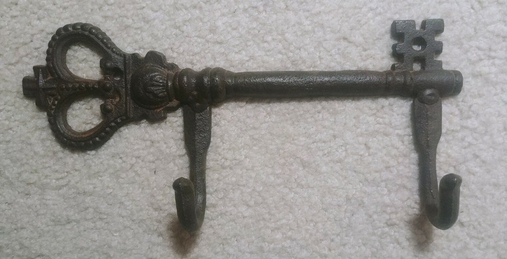 Iron Key 2-Hook Coat Hanger (10" width) Rustic Style