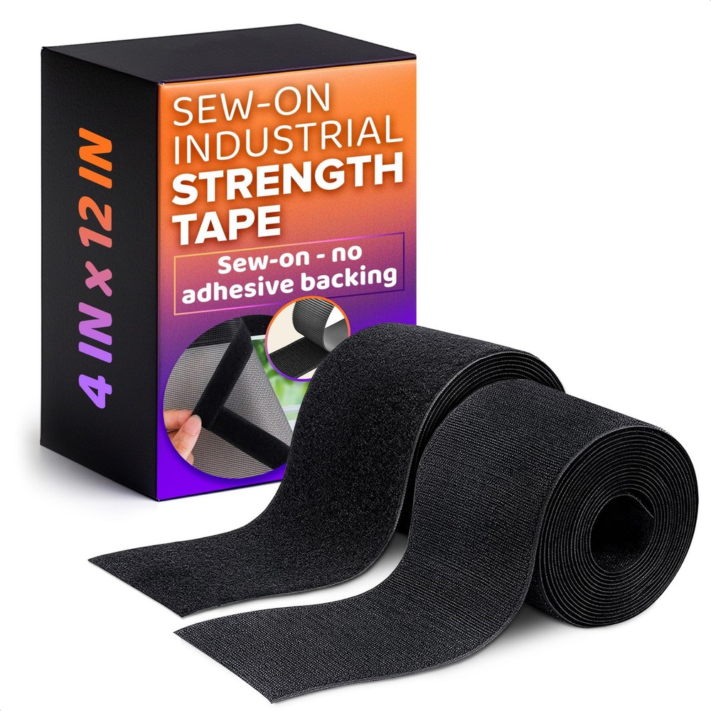 4 Inch Hook and Loop Tape Black (4"x12") – Non Adhesive Strips for Quick & Ea...