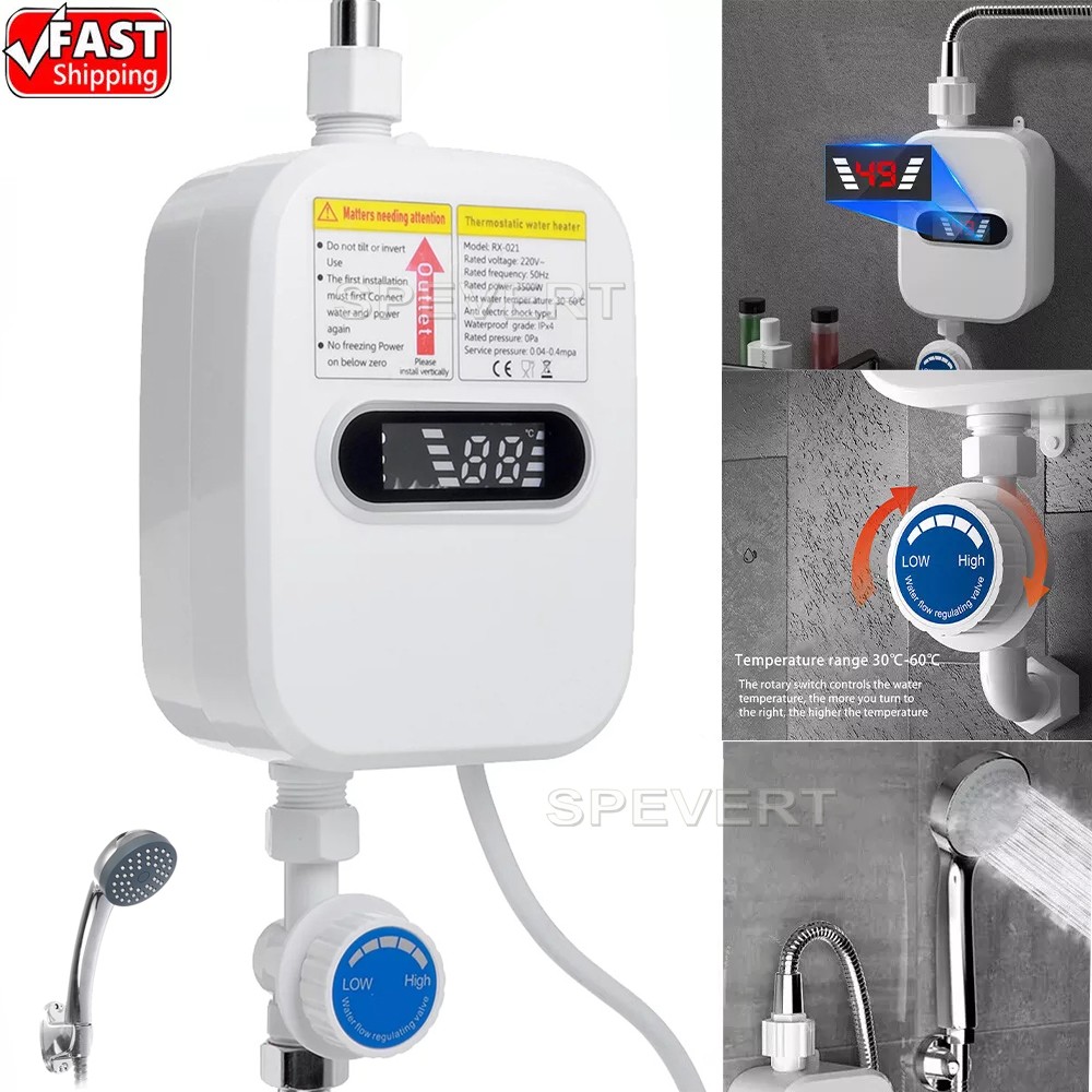 3500W Tankless Electric Instant Water Heater Tap Hot Shower for Bath Kitchen