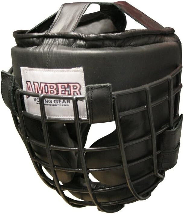 Amber Heavy Leather Headgear with Removable Face Mask, Adjustable Hook & Loop