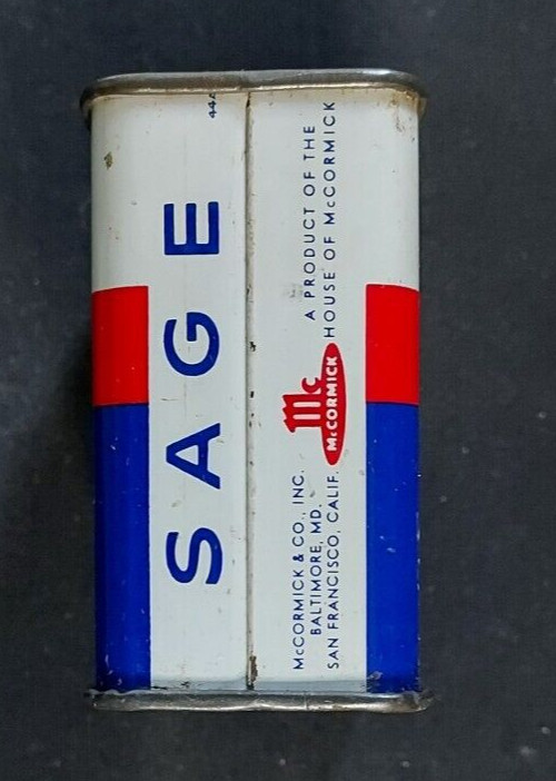 Old EMPTY Advertising Spice Tin McCormick Rubbed Sage Baltimore MD Schilling