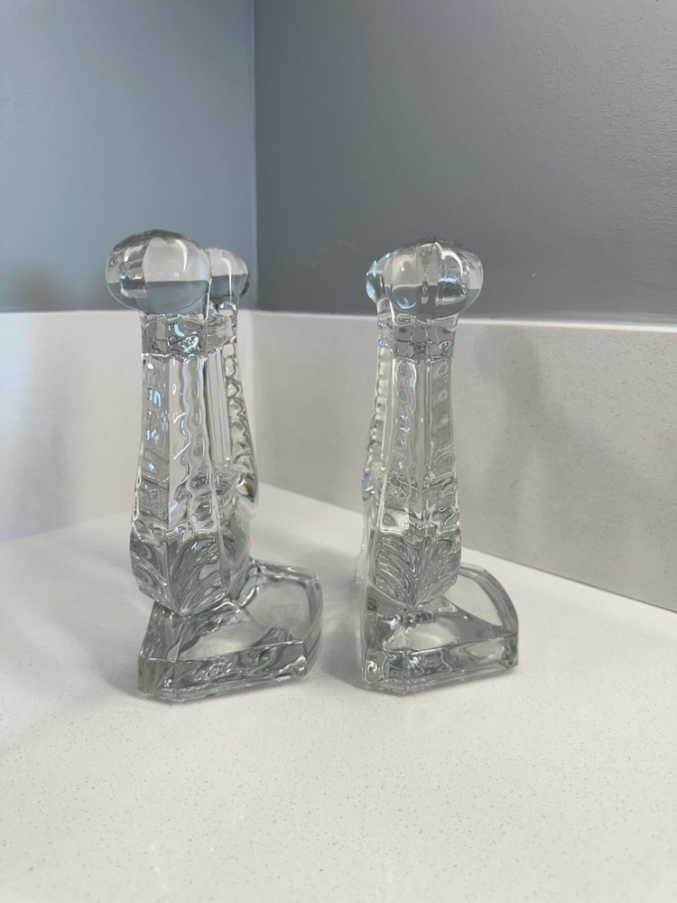 Pair Crystal Bookends Harp Shaped