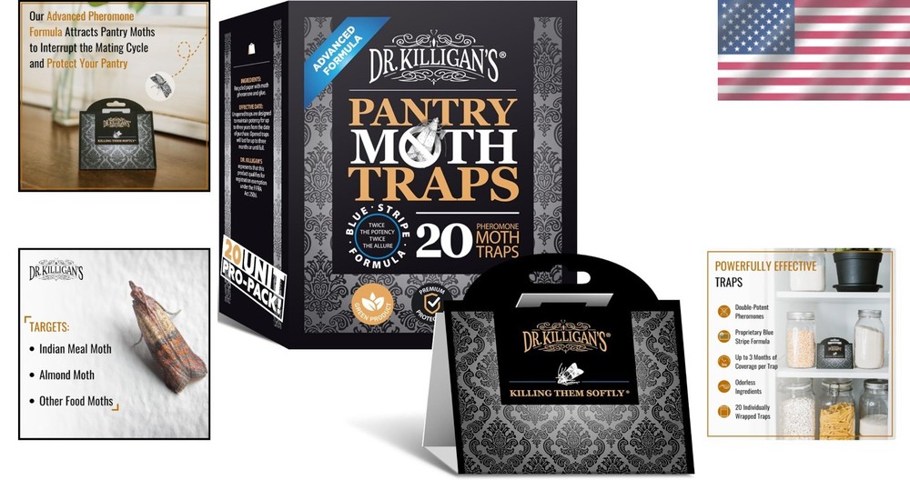 Dr. Killigan's Proven Pantry Moth Traps - Capture Moths Effortlessly, 20 Count