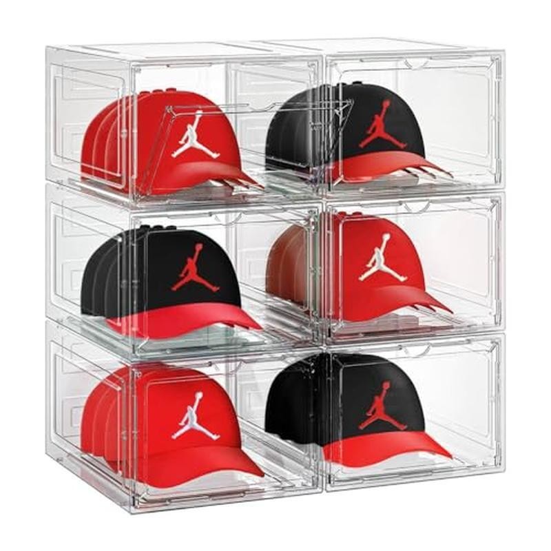 6 Pack Stackable Clear Hat Storage Box ‎Plastic Magnetic Door Durable Organizer