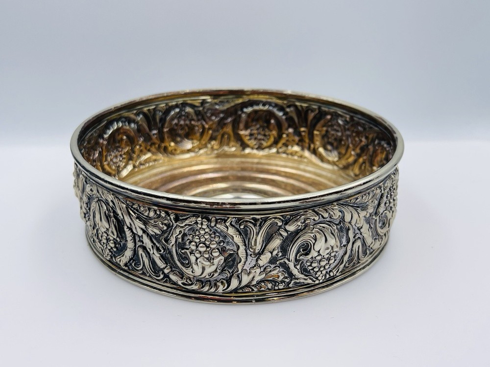 Tiffany Antique Silver Soldered Repousse Grape Pattern Wine Coaster