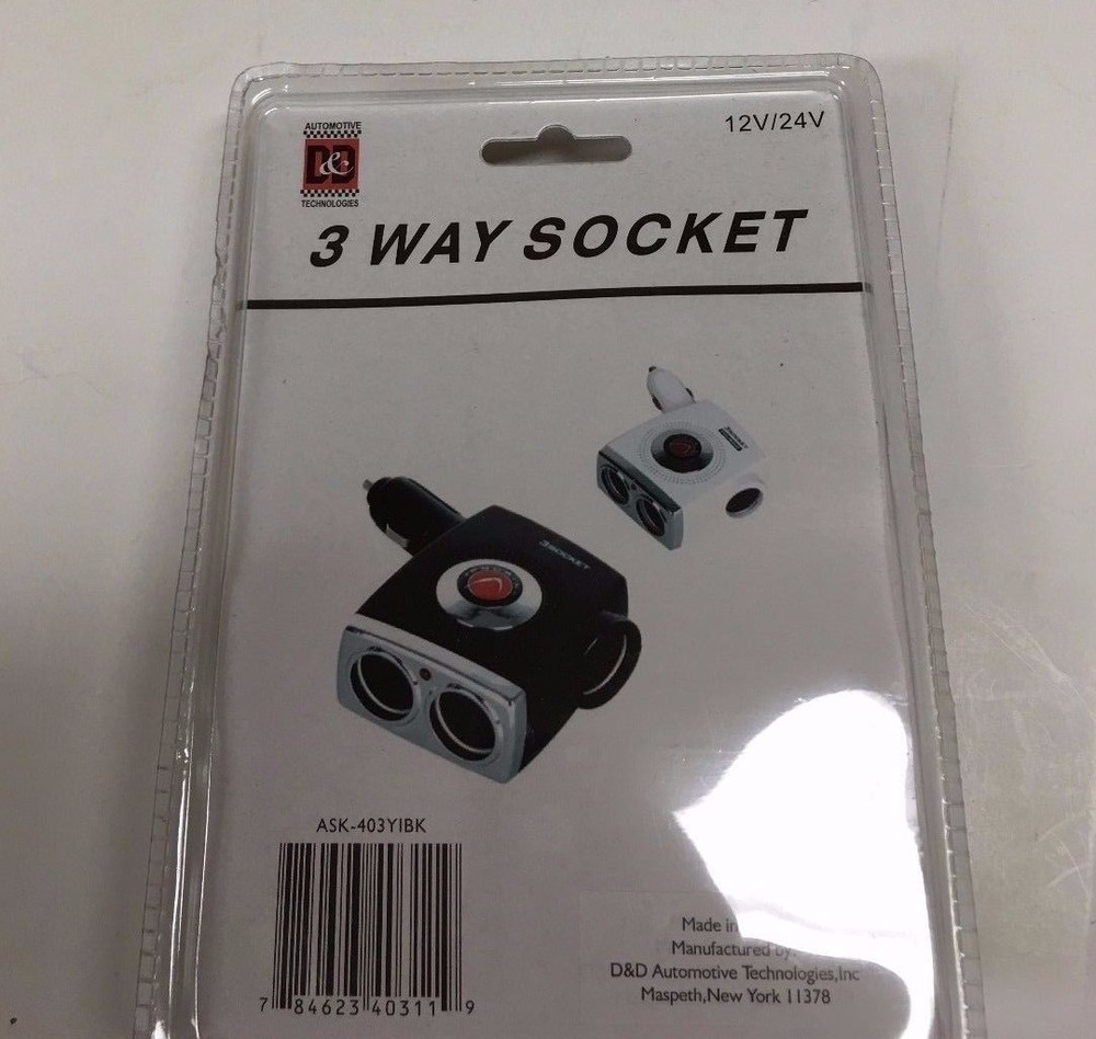 BLACK Y-TYPE 3-WAY LED CAR CIGARETTE LIGHTER SOCKET SPLITTER CHARGE ADAPTER