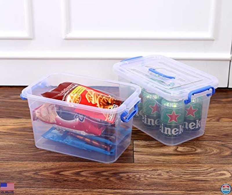 6-Pack Clear Storage Box 7 Quart, Plastic Storage Latch Bins with Handle 6.5