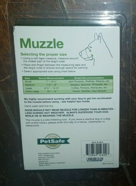 Muzzle -Medium Breeds- Black~ Padded for Comfort & Adjustable! MUZ-M-BLK