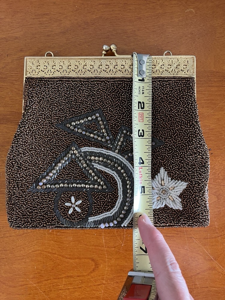 Vtg Copper Beaded Bag Handbag Purse