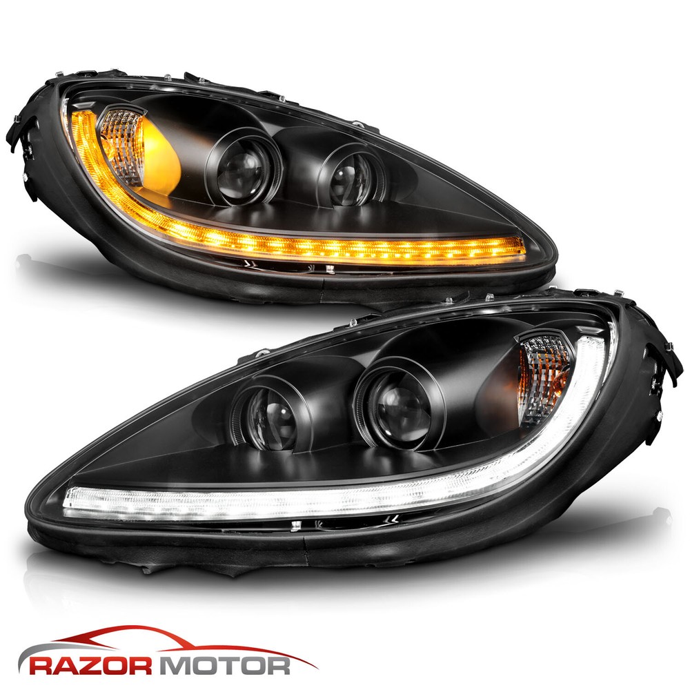 2005 - 2013 For Chevy Corvette LED DRL Sequential Switchback Black Headlights