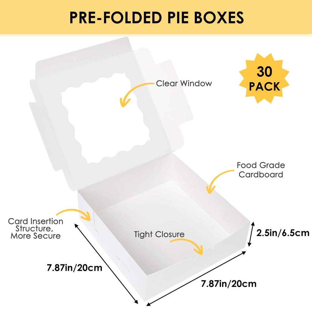 30pcs Bakery Boxes, 8x8x2.5 Cookie Boxes with Window, White Treat Containers ...
